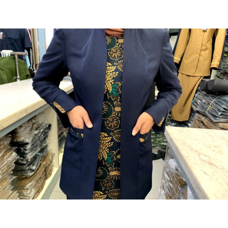 Blazer Kerja Wanita Blazer Batik Rok Span Seragam Kerja Biru Dongker Seragam Pemda PNS ASN Guru Pdh