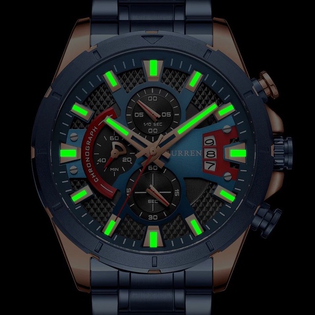 CURREN 8401 Jam Tangan Pria Analog Stainless Steel Chronograph Luminous Hand WATCHKITE WKOS