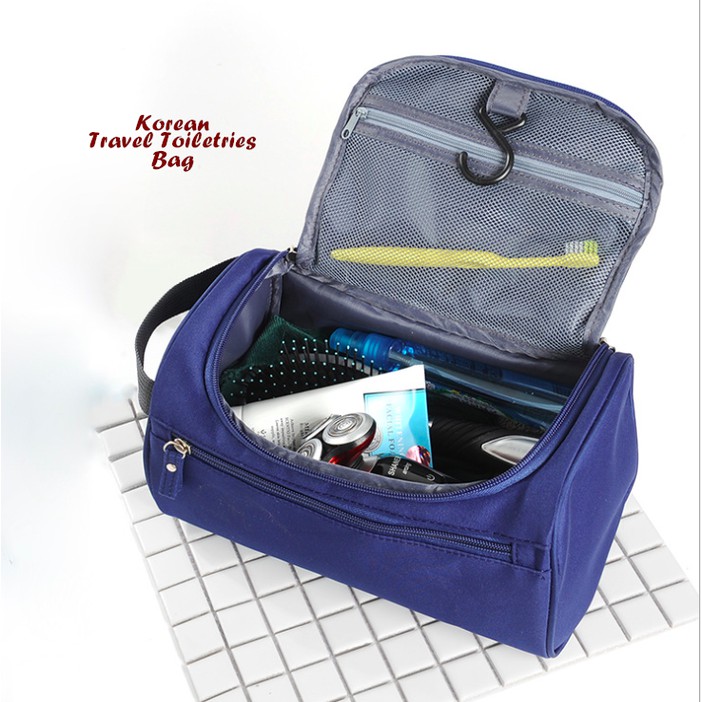 Travelmate Korean Storage Travel Wash Bag / Toiletry &amp; Cosmetic Bag / Tas Kosmetik Side Strap