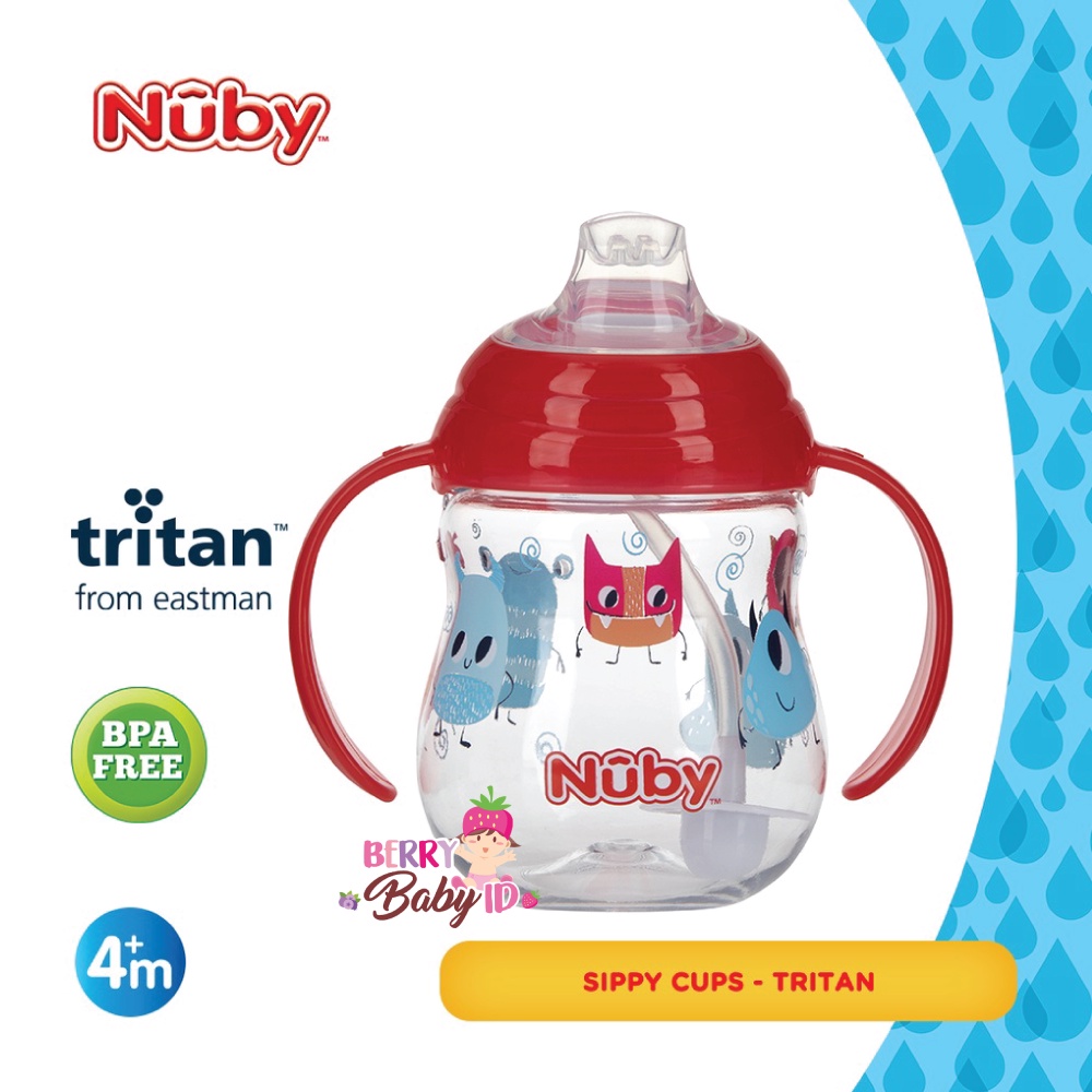 Nuby Tritan Grip n Sip Spout With Straw Training Cup Botol Sedotan Bayi Anak BPA Free Berry Mart