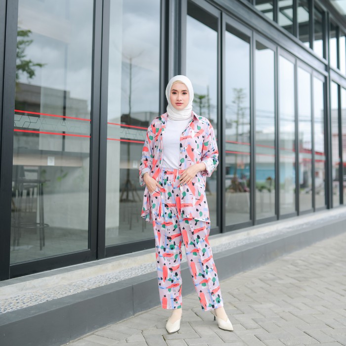 BAJU ONE SET KATUN RAYON PREMIUM KEMEJA KATUN RAYON WANITA BAJU TIDUR PIYAMA-PEACH
