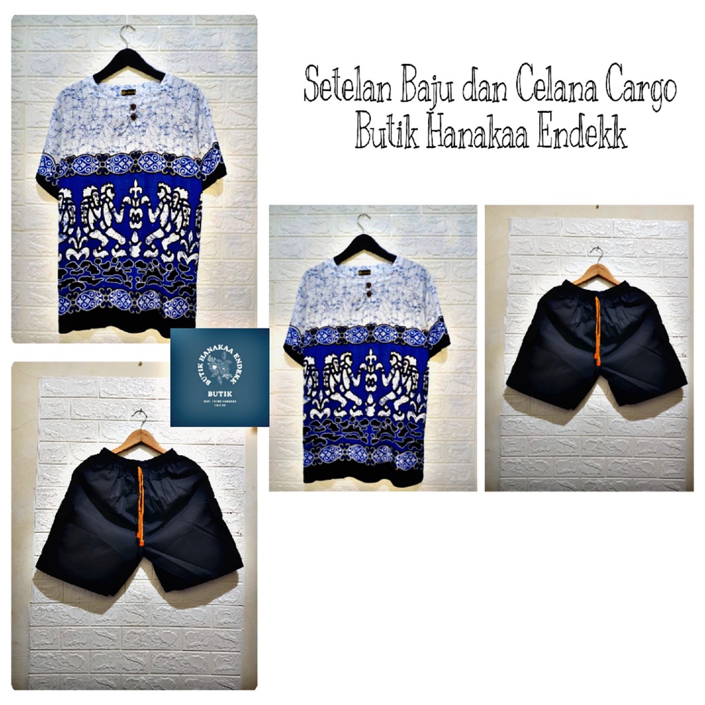 Set/Setelan Baju dan Celana Cargo Etnik Asmad Putih Pria/Wanita (Unisex)