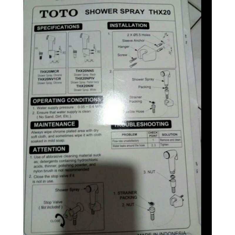 Jet Shower atau Alat Cebok Toto THX 20