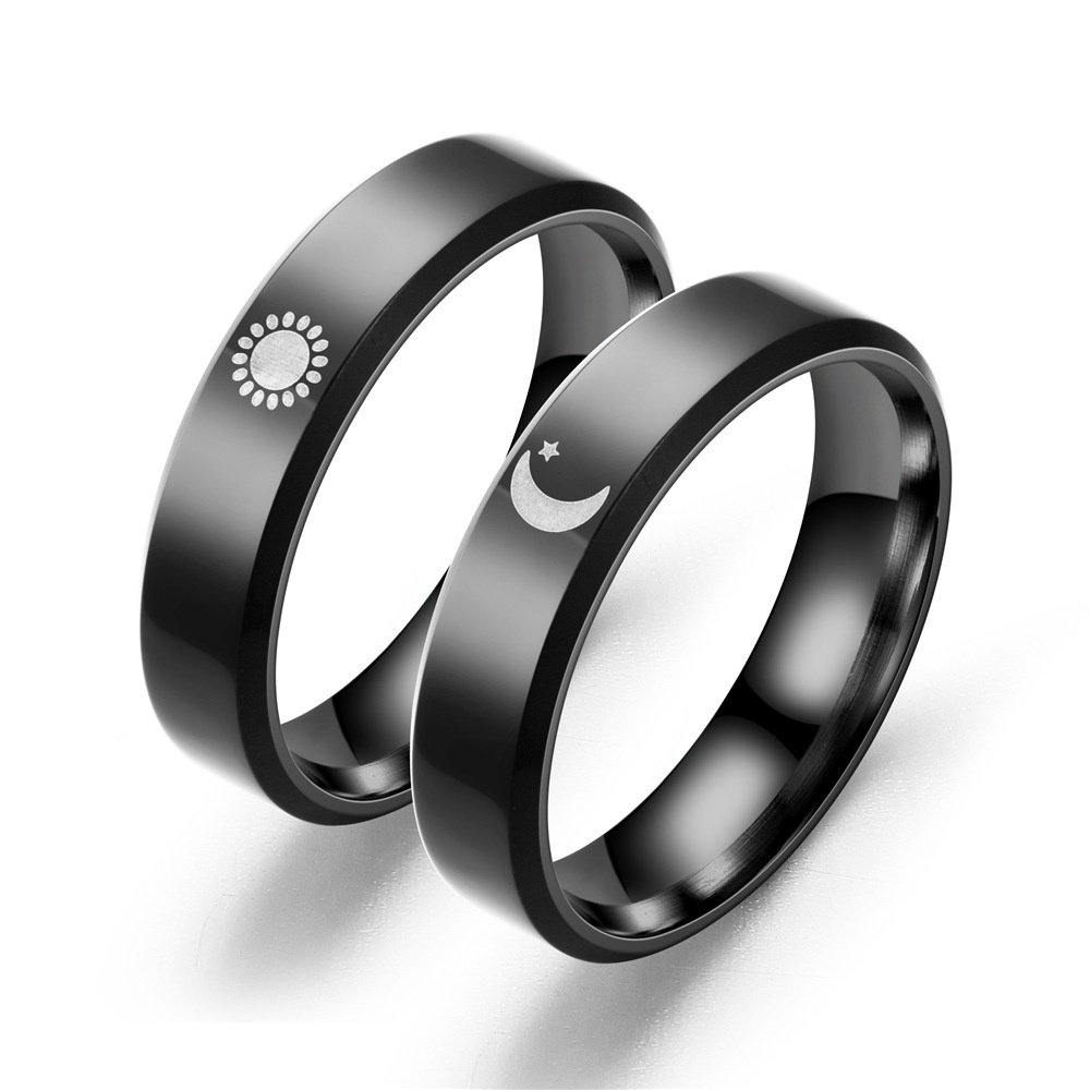 Cincin Desain Bulan Matahari Bahan Stainless Steel Untuk Pria Dan Wanita