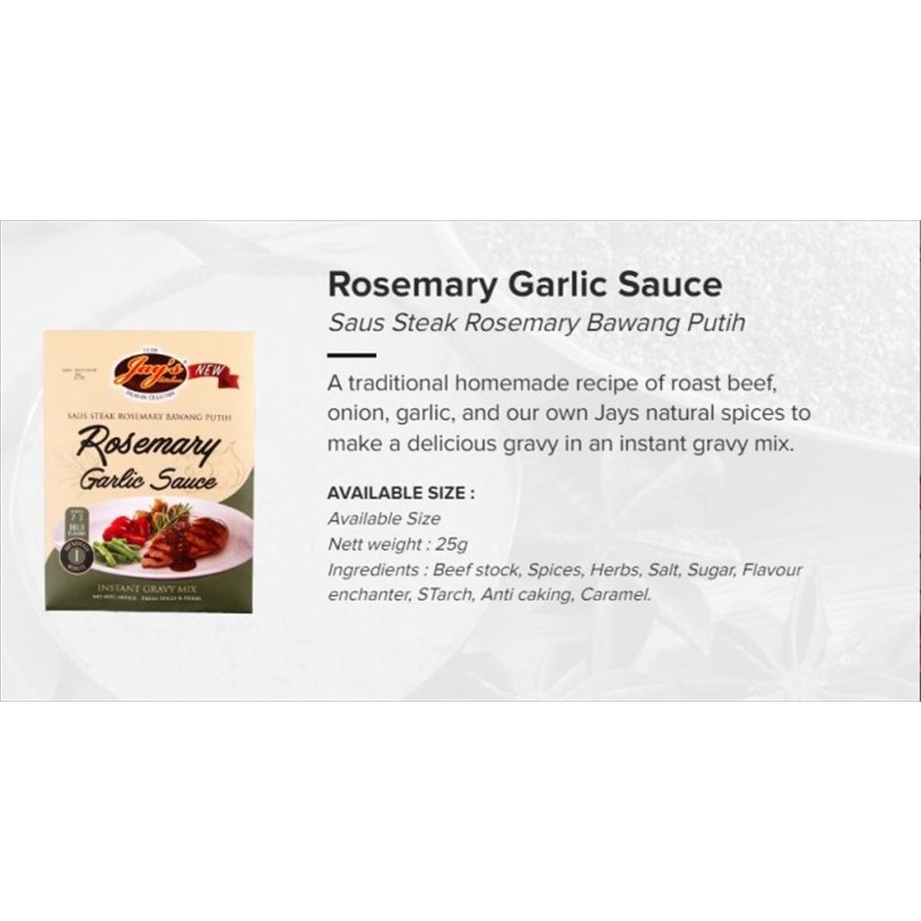 Jays Rosemary Garlic Sauce 25 gr Saus Stik Steak Rosemary Bawang Putih