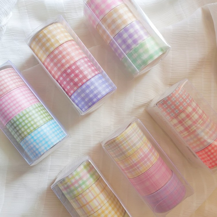 

'Gingham Check' Washi Tapes Roll (6 Color/Moods) - Pastel, Bright, Summer, Colorful, Rainbow