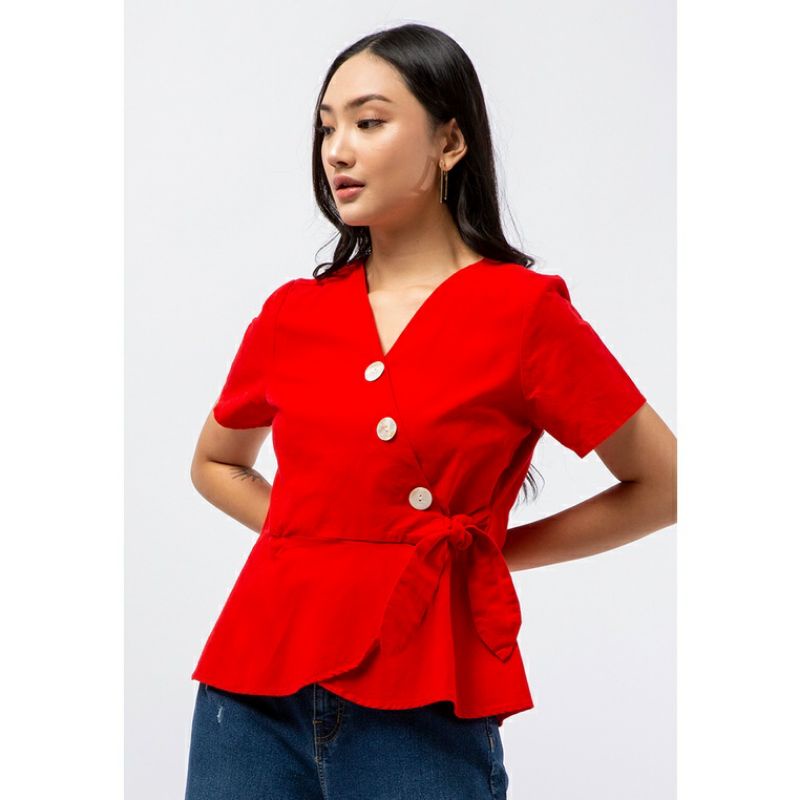 SALE   ET CETERA Short Sleeve Wrap Blouse