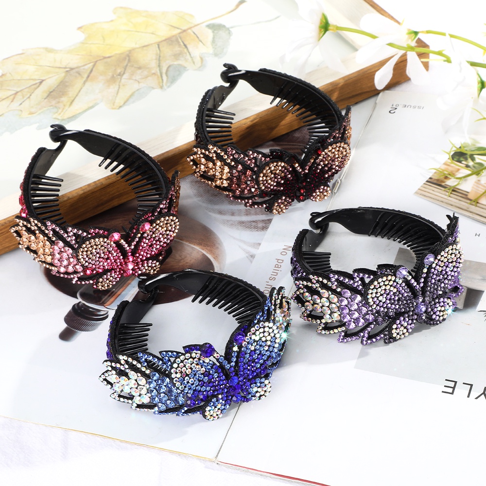 Rhinestone Butterfly Disc Hair Device Fashion Retro Hair Claw Clip Crystal Horsetail Buckle Women Hair Accessories