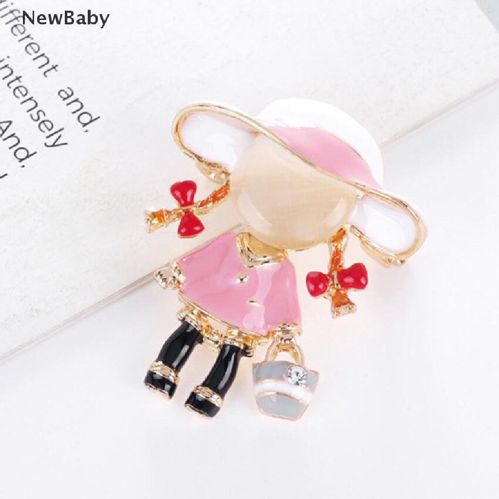 Newbaby Bros Pin Enamel Desain Gadis Lucu Hias Kristal Aksesoris Wanita