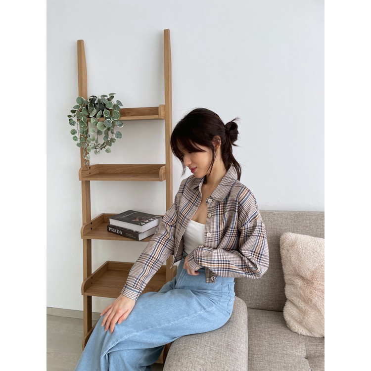 Kadaka O-0169 Plaid Crop Korean Shirt Kemeja Wanita