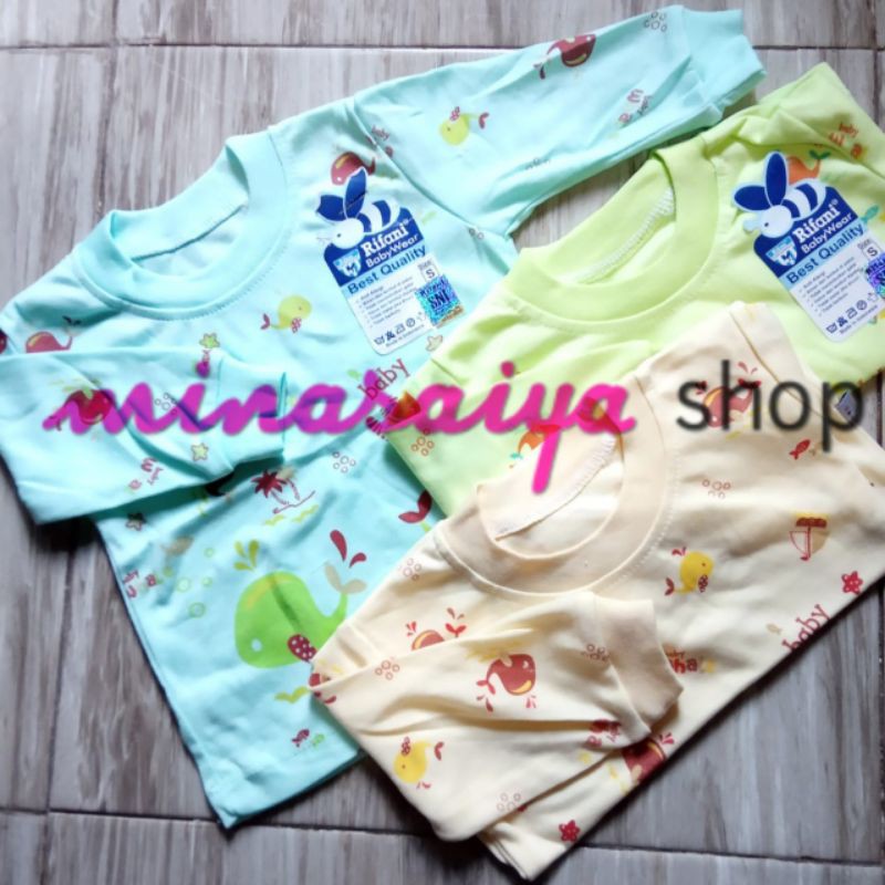 RIFANI 3 pcs Kaos Oblong Bayi SNI Lengan Panjang Seri Warna Uk. S - XL