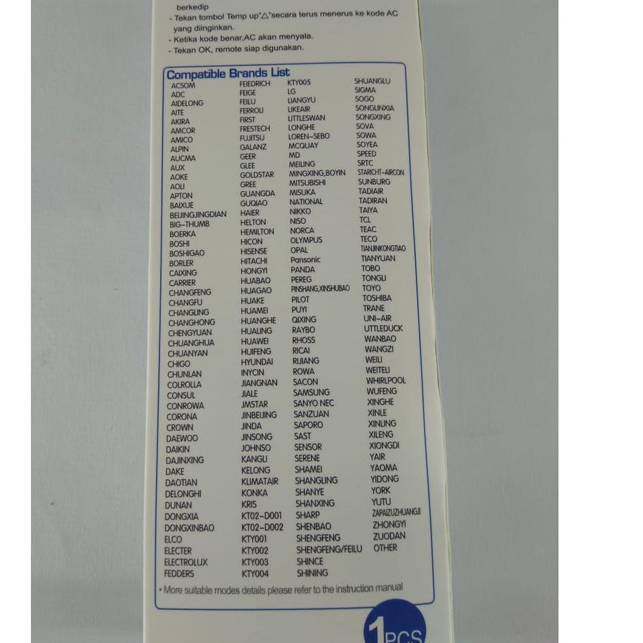 Kode 44 Remot Remote Ac Multi Universal K 1028e Mirip Chunghop Lg Samsung Sharp Panasonic Tos Shopee Indonesia