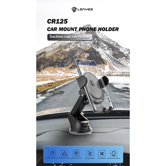 LENYES CR125 CAR Holder Car mount tempel Dasbor atau Kaca Mobil meja Kuat Kokoh penyangga dudukan HP mobil 360 rotasi original