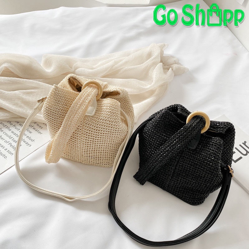 Tas Selempang Bucket Anyaman Import - Tas Wanita Fashion Korea Terbaru - Bucket Bag Fashion Import - Tas Slempang Wanita Kekinian [T10]