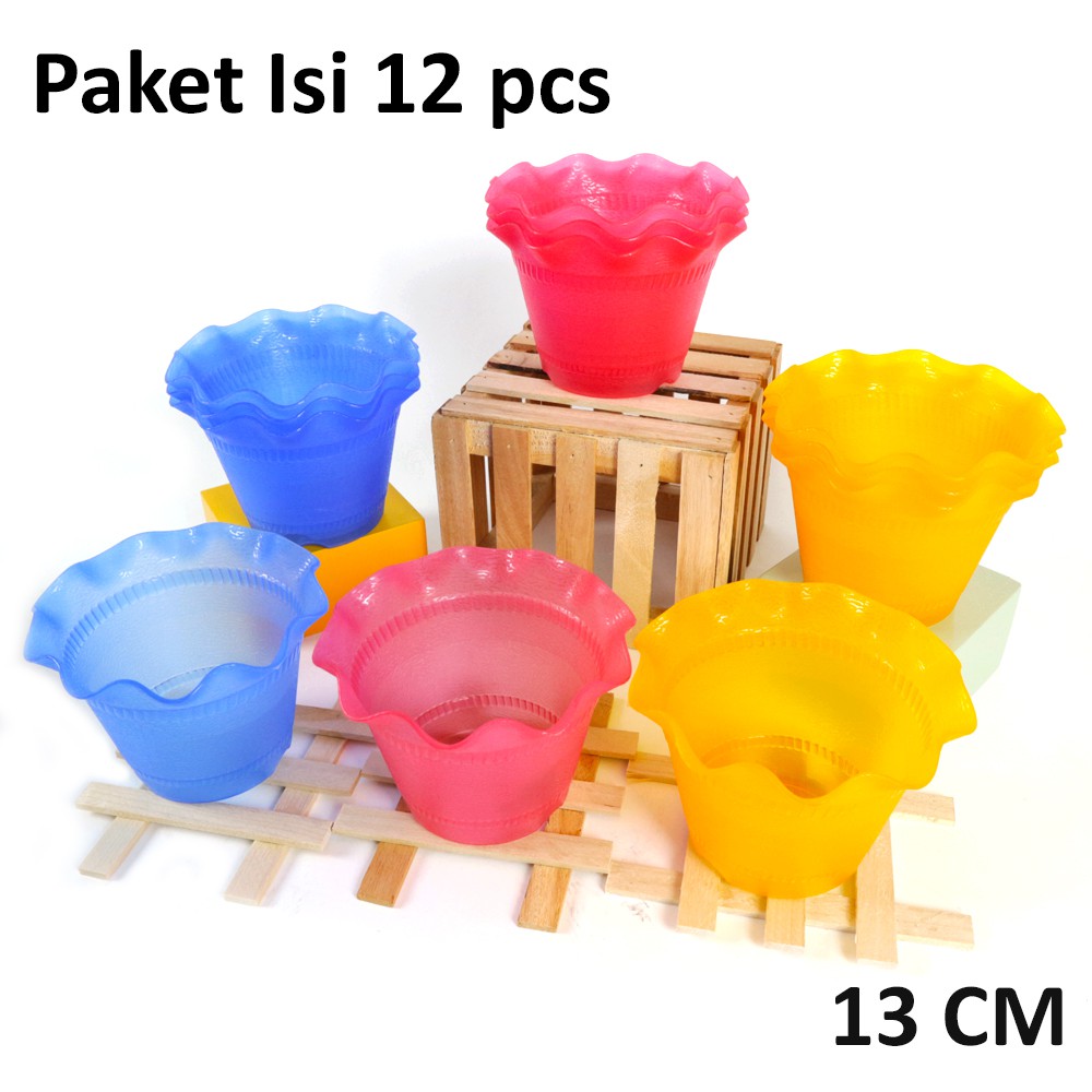 PROMO PAKET POT 12 PCS Mercury Pot Bunga Cantik Plastik 13cm - Random Colour