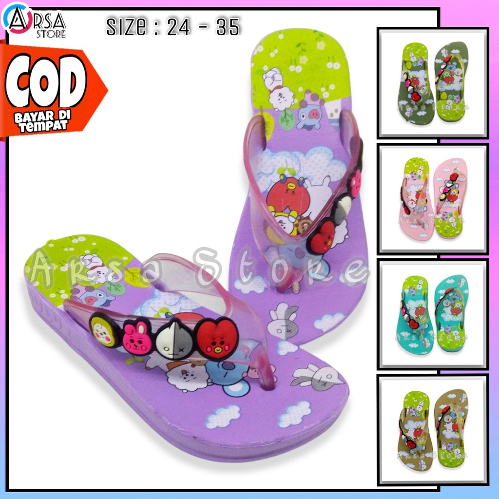 Sendal Jepit BTS Anak Perempuan Terbaru / Sandal Anak Cewek Motif BT21 Lucu Umur 2 3 4 5 6 7 8 Tahun