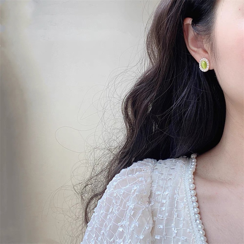 Anting Tusuk Sterling Silver 925 Model Daun Hijau Untuk Wanita