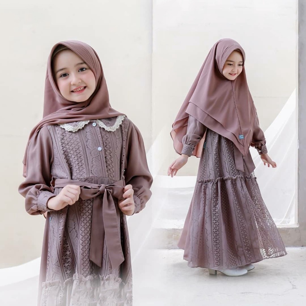 Umama Set Syari Kids Stelan Baju Gamis Muslim Anak Perempuan Wollycrepe Premium