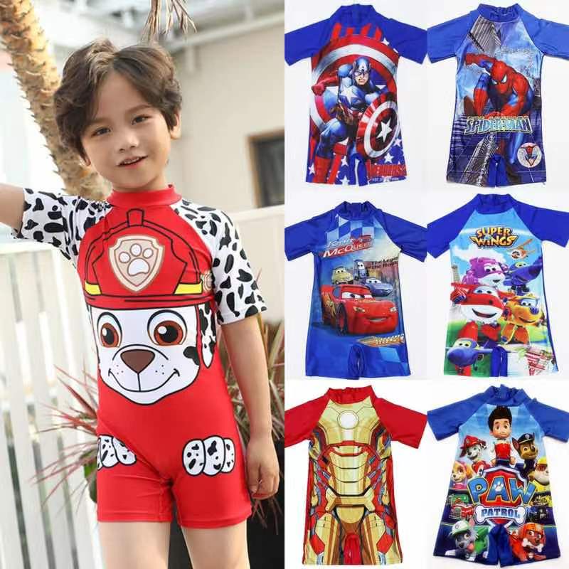 Baju renang anak laki-laki karton spiderman paw patrol mcqueen thomas poli car iron man captain am