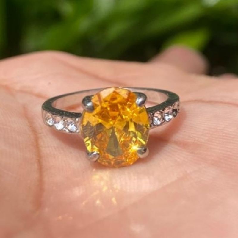[BISA COD] Cincin Wanita Batu Akik Permata Topaz Yellow Citrine Top Crystal