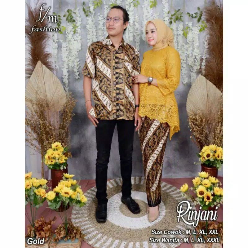 SET KEBAYA JUMBO LD 130 - SET KEBAYA RINJANI- KEBAYA BROKAT - KRBAYA - KEBAYA COUPLE-Gold
