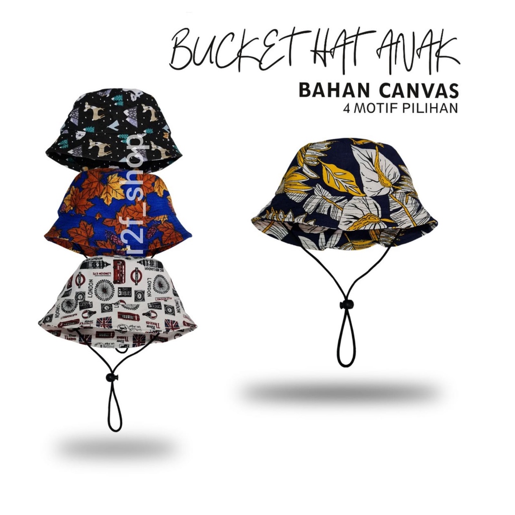 r2f.shop - TOPI BUCKET HAT ANAK BAHAN KANVAS TEBAL - BUCKET ANAK TALI - BUCKET ANAK KARAKTER (3-10 T