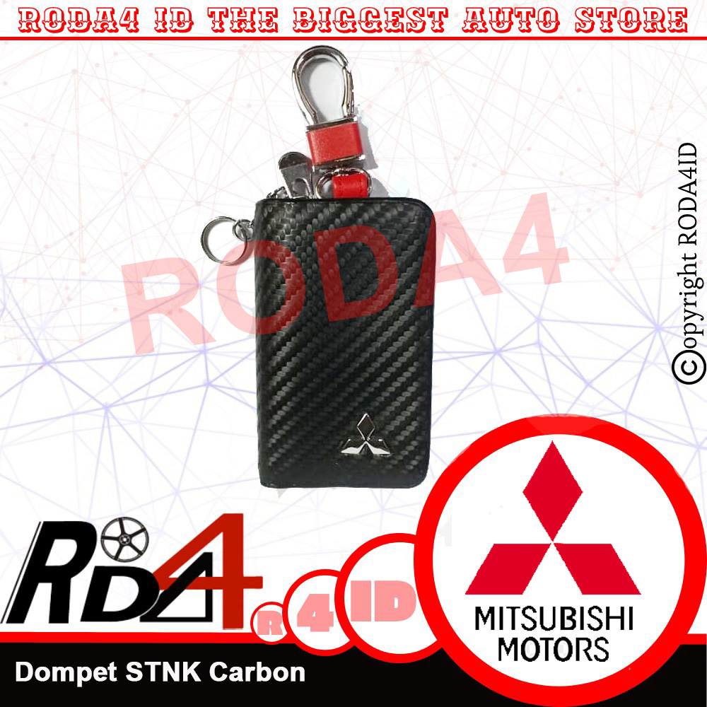 Dompet STNK Mobil Logo Mitsubishi Motif Carbon