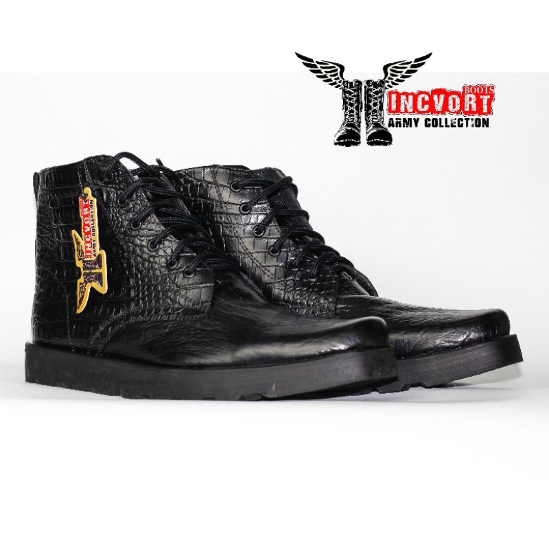 SEPATU SOL DATAR KULIT SAPI ASLI MOTIF KULIT BUAYA MERK INCVORT