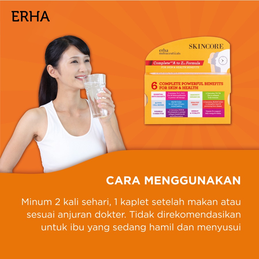 ERHA Suplemen Kulit &amp; Tubuh Skincore 30 Caps - Anti Penuaan dan Kebugaran