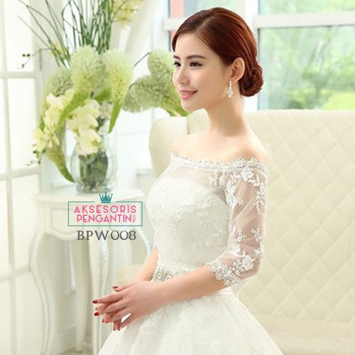 [READY STOCK] AKSESORIS PESTA LACE BROKAT BOLERO PENGANTIN CARDIGAN WEDDING PUTIH BPW008