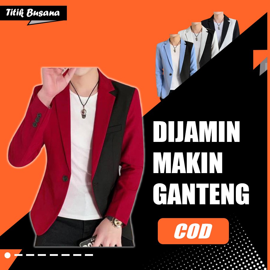 Blazer Pria Niken Jas Blazer Pria Slim Fit Body Fit Jas Cowok Cotton Terbaru Maroon Putih Hitam Blue