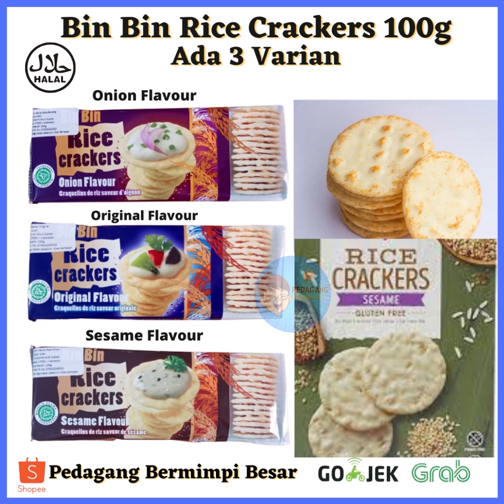 Bin Bin Rice Crackers  Ada 3 Varian Rasa 100G/ Bin Bin Rice Crackers/ Snack Bin Bin Thin Rice Crackers/Biskuit Beras