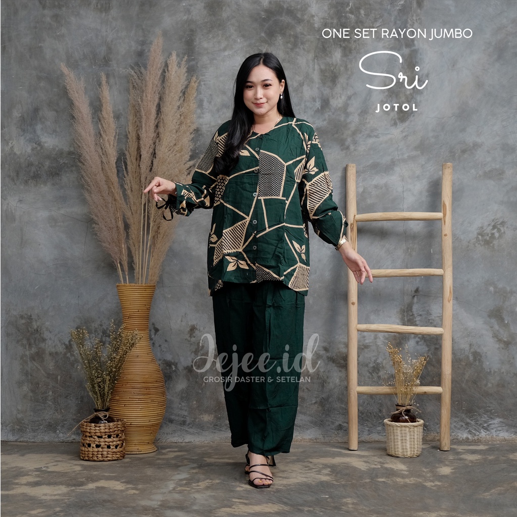 SETELAN RAYON JUMBO LD 120 CM BIG SIZE SUNDARI SET PIYAMA TIE DYE LENGAN PANJANG KANCING-SRI-JOTOL