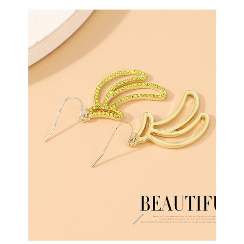 LRC Anting Gantung Fashion Yellow Banana Drop Oil Rhinestone Alloy Hollow Earrings Y64510