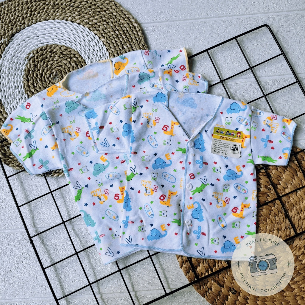 3 SET Baju Pendek Bayi Baru Lahir / 3 PCS Baju Bayi Newborn / 3 Baju Bayi Pendek Putih Motip SNI Bayi Baru Lahir Meyriana Collection