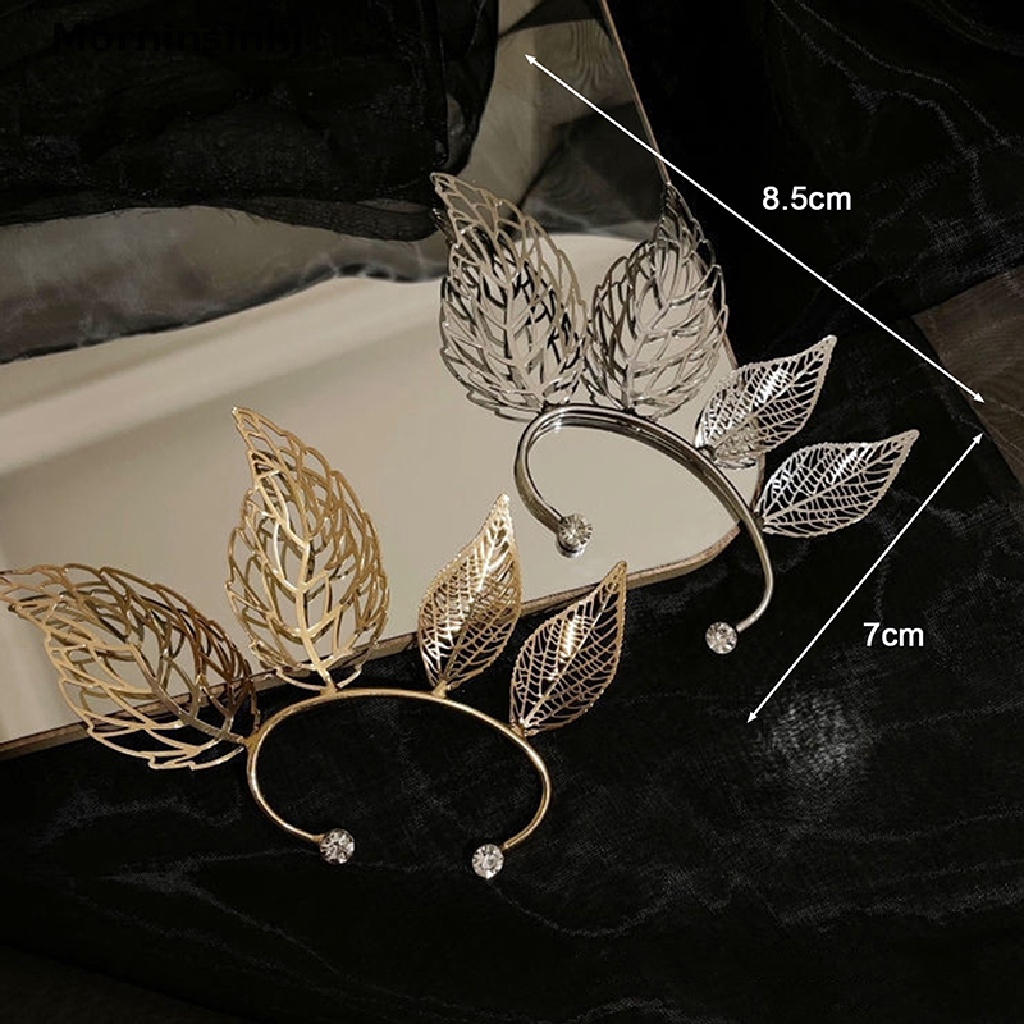 Mornin 1pc Chic Elf Manset Telinga Maple Leaf Berlubang Zircon Leaf Cosplay Peri Anting Klip Untuk Wanita Perempuan Pernikahan Ear Cuff Perhiasan id