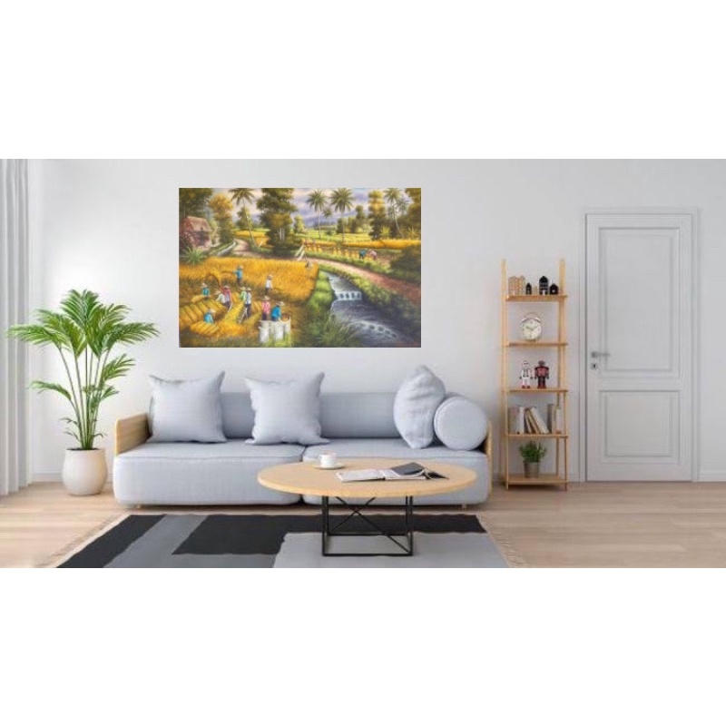 lukisan pemandangan sawah