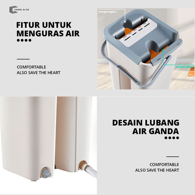 CANEL &amp; CO Alat Pel Lantai Praktis Serbaguna Multifungsi Ultra Mop 360 Derajat Mop Briny Gratis 2 Kain Alat Pembersih Lantai