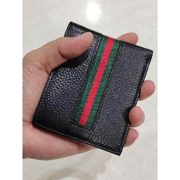 dompet lipat kulit list hijau 3922