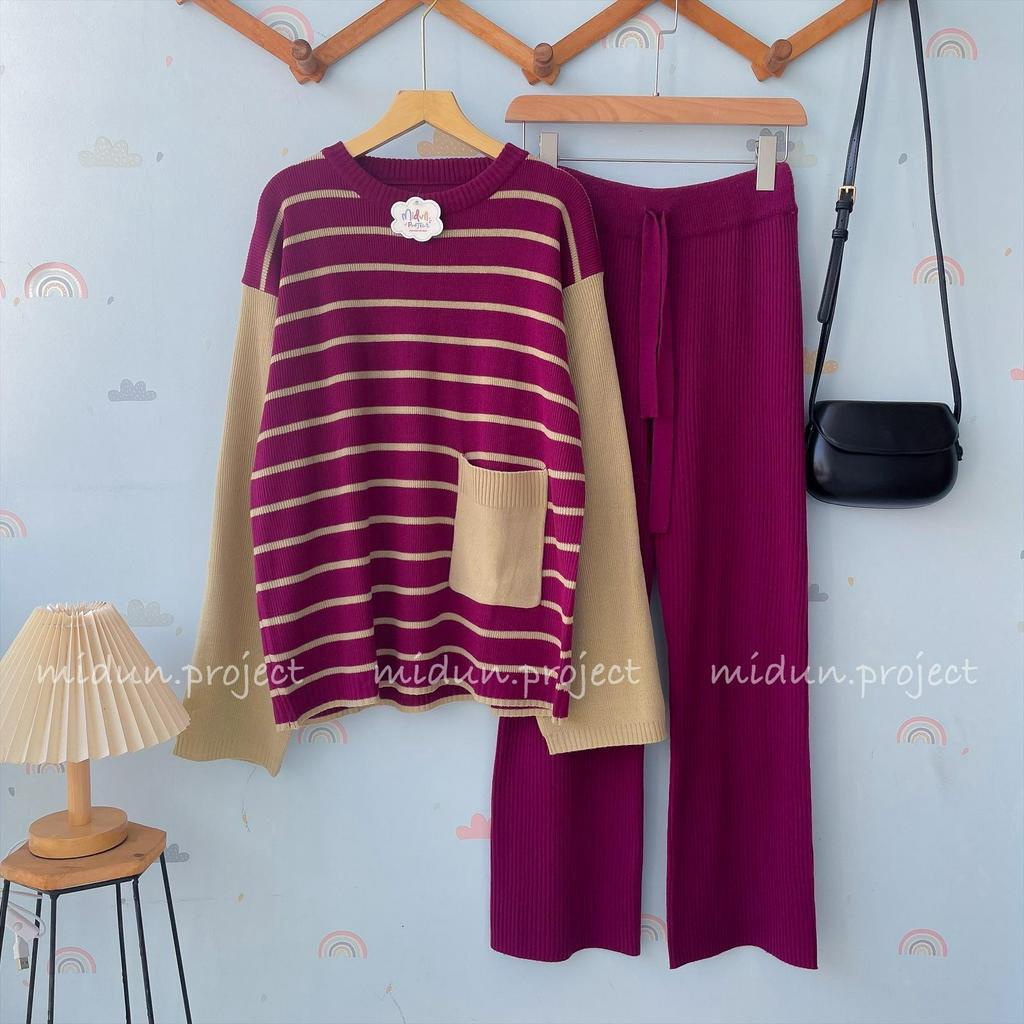 ELMIRA STRIPE KNIT | SETELAN RAJUT KOREAN STYLE