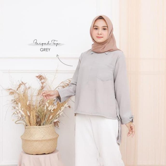 Atasan muslim Wanita baju atasan wanita muslim casual faiqah top warna abu abu Baru