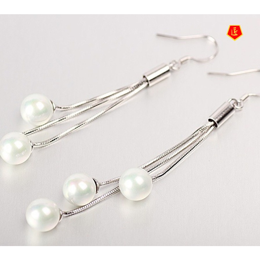 [Ready Stock]Shell Pearl Earrings Women's Long Tassel Temperamental
