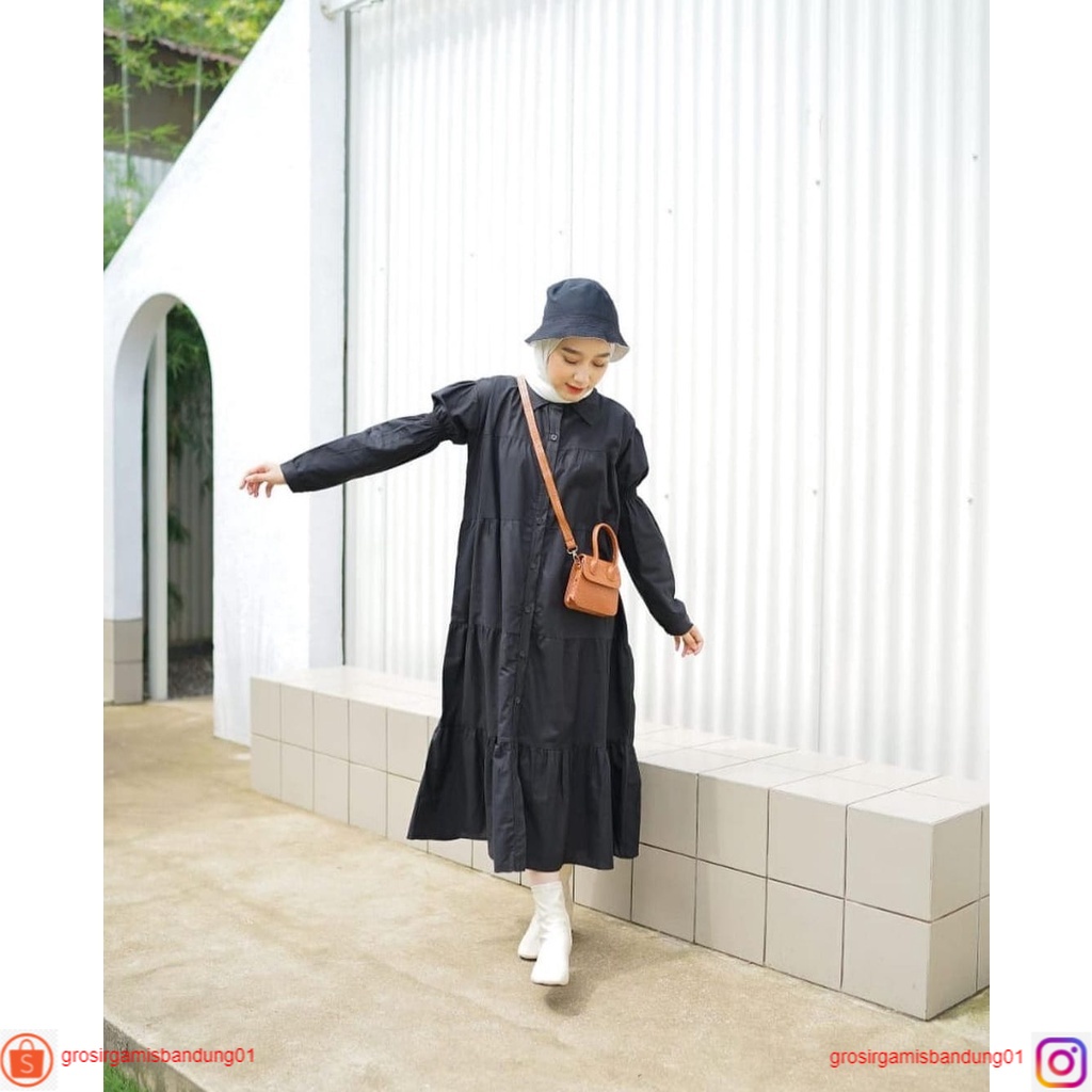 Zeind Midi Dress Hitam 2  Fashion Muslim Remaja Terkini  Gamis Muslim Syari  Abaya Hitam  Baju Gamis