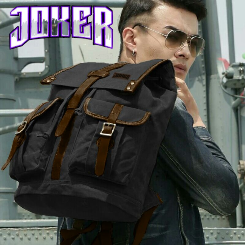 Tas Sekolah Canvas IAC Joker Backpack Up to 14 inch - Tas Pria Tas Wanita Daypack - Ransel Canvas Laptop