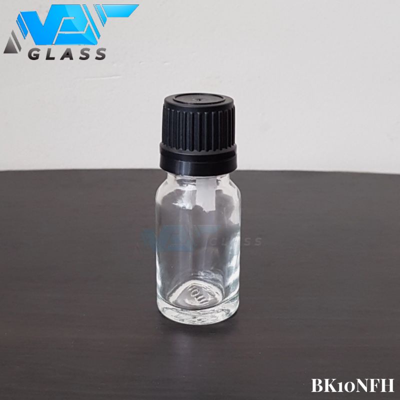 botol kaca 10ml bening tebal tutup filler hitam