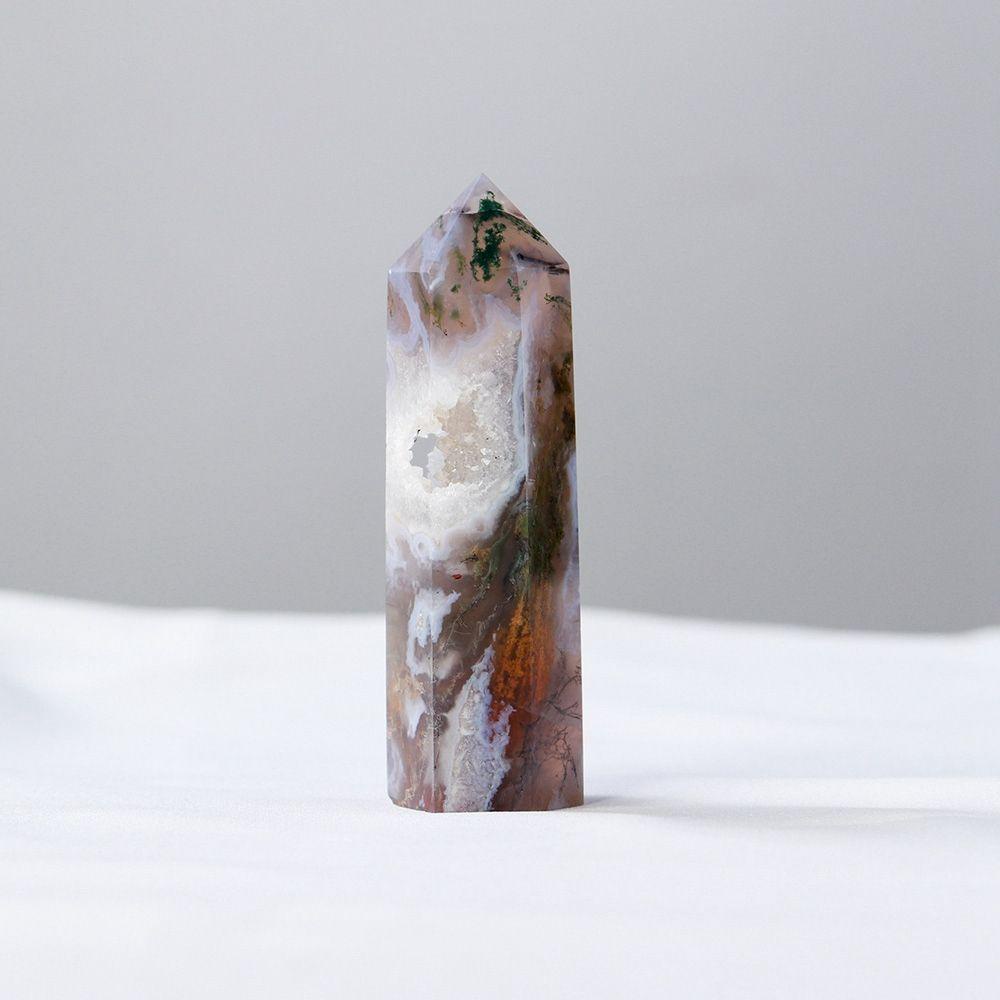 Batu Kristal Agustina Healing Obelisk Natural Green Moss Fluorite Terapi Meditasi Rohani Kerajinan Hiasan Meja Dekorasi Tongkat Penyembuhan