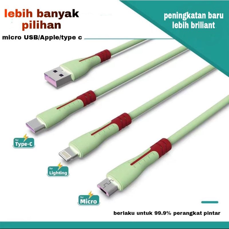 kabel data liquit silicone 2.4A type micro USB/iPhone/type C fast charging