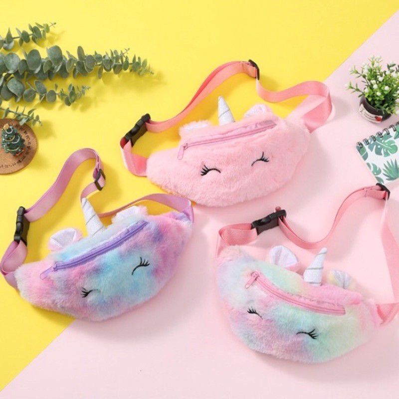 WAISTBAG UNICORN/TAS PINGGANG ANAK BAHAN VELVO BULU UK.25*25Cm