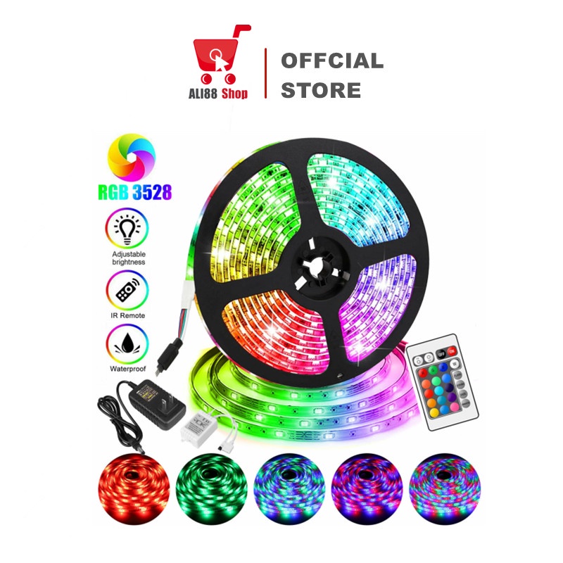 ALI88 Lampu Led Strip RGB Warna Warni IP44 2835/5050 Komplit Set Adaptor Remote
