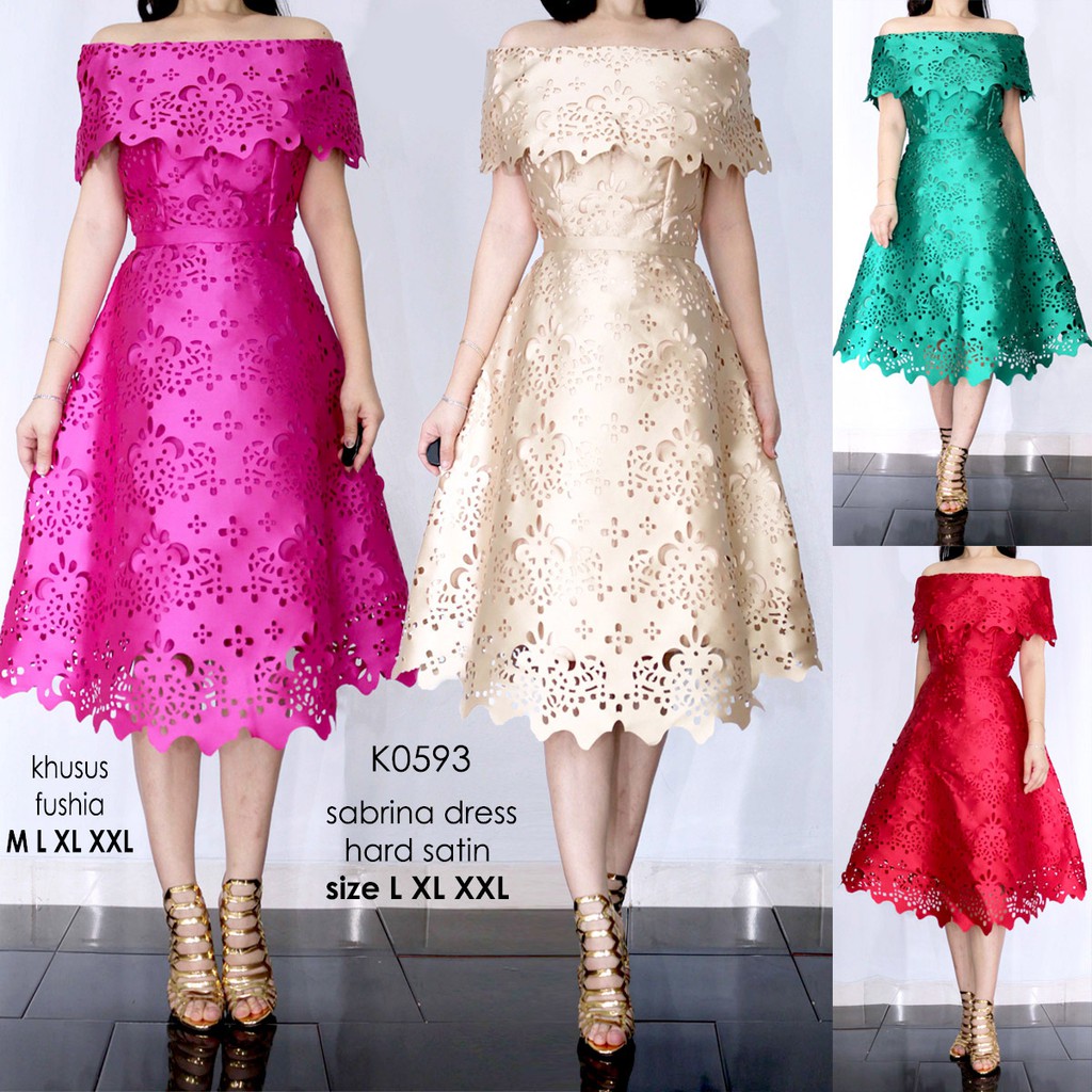 MidiDress sabrina saten jumbo premium - dress penyanyi singer- Dress pesta bigsize K0593